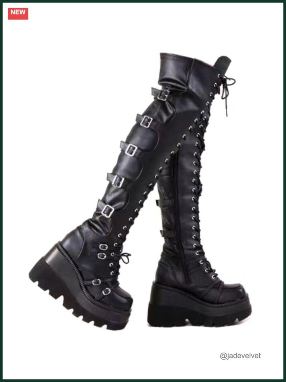 Platform Over Knee Thigh High Boots Buckle Zip Faux Leather